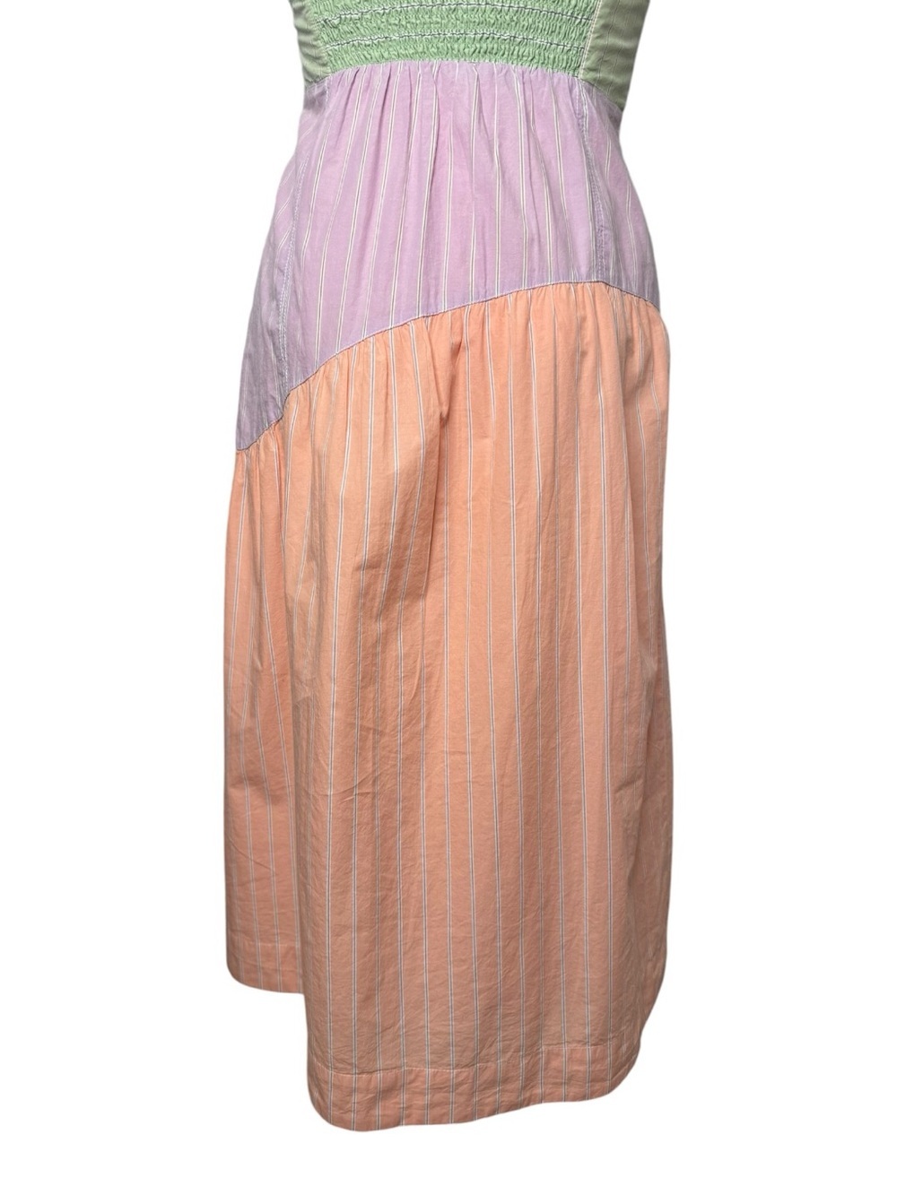 Maeve Strapless Colorblock Pinstripe Midi Dress small pink purple green - Picture 5 of 10